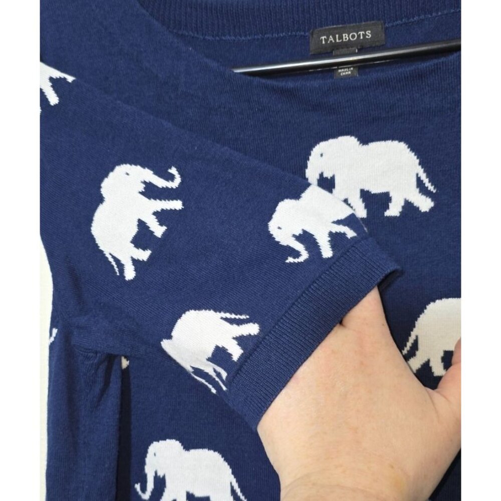 Talbots Top M Blue White Elephants Short Sleeve Comfort Business Casual Classic - Picture 7 of 10